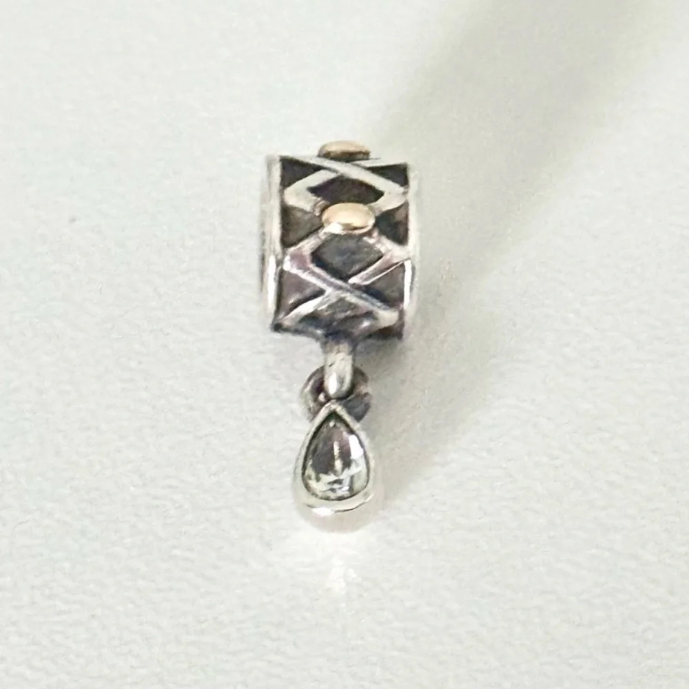 Pandora 925 & 14K Gold Two Tone Clear CZ One World Health Dangle Bead Charm